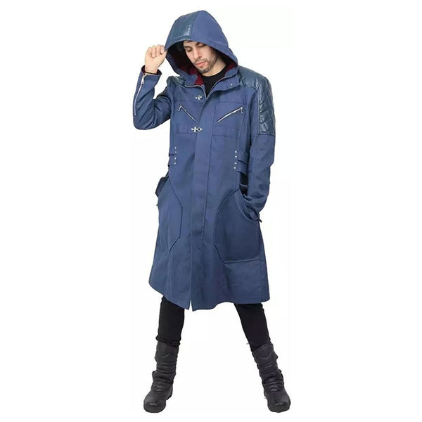 Nero Devil May Cry 5 Trench Blue Denim Quilted Hooded Coat